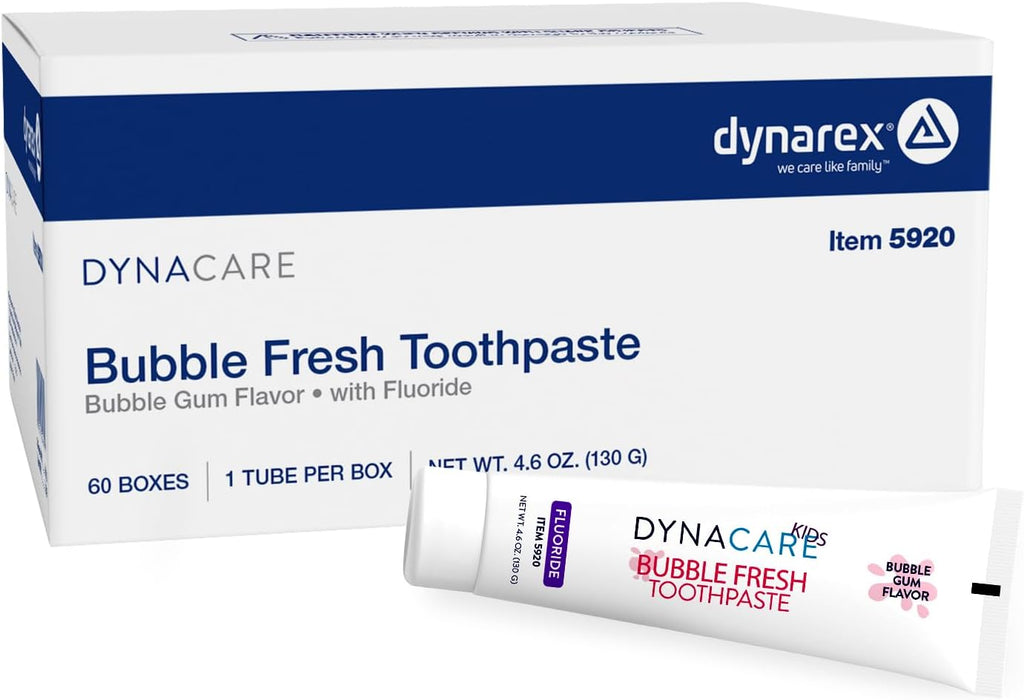 DynaCare Bubble Fresh Fluoride Toothpaste for Kids, Bubblegum Flavor, Cavity Protection, Daily Oral Hygiene - 4.6 oz., 1 Case of 60