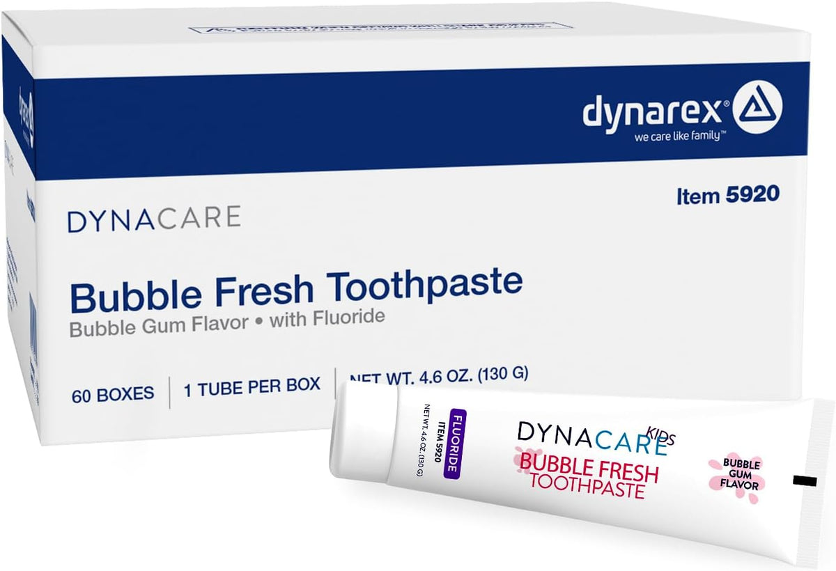 DynaCare Bubble Fresh Fluoride Toothpaste for Kids, Bubblegum Flavor, Cavity Protection, Daily Oral Hygiene - 4.6 oz., 1 Case of 60