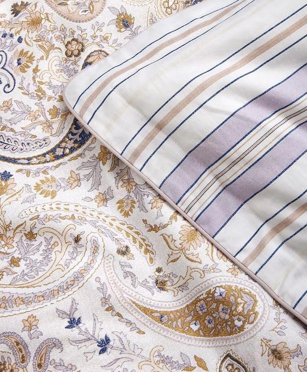 Lauren Ralph Lauren Estella Paisley Tan Gold Purple Navy Blue King 3 pc Comforter Set Shams