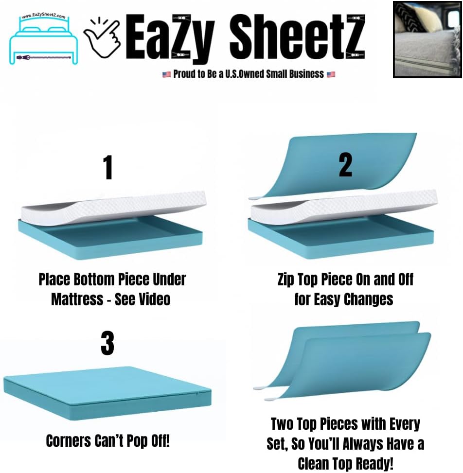 Eazy Sheetz®: Fitted Sheets That Won't Pop Off | Zipper Sheets, Stay-On Sheets, Fitted Zipper Sheets, Zip On Sheet Design (Coffee) Crisp Cotton - Queen Short 60X74X12 (11-13 inch Depth) SHQ12C