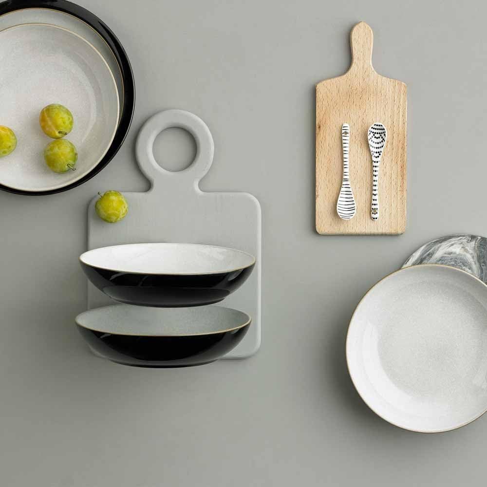 Denby - Elements Black Pasta Bowls Set of 4 - Dishwasher Microwave Safe Crockery 1050ml 22cm - Black, White Ceramic Stoneware Tableware - Chip & Crack Resistant