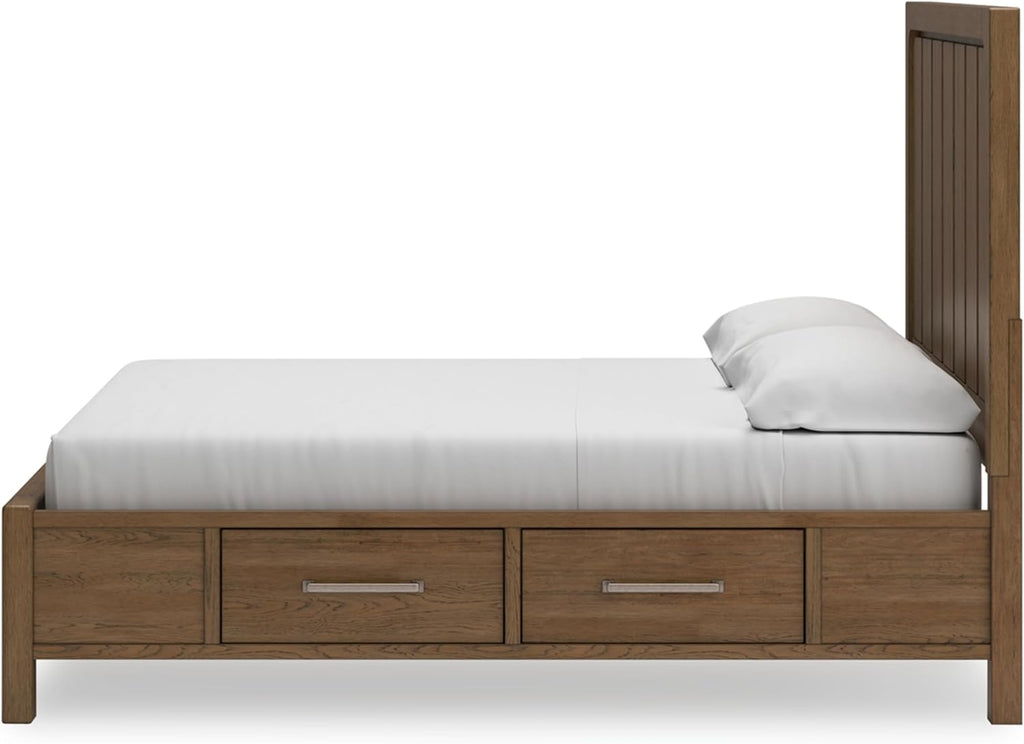 Signature Design by Ashley Cabalynn Modern 4-Drawer King Platform Bed with Storage, Foundation or Box Spring Not Needed, Light Brown