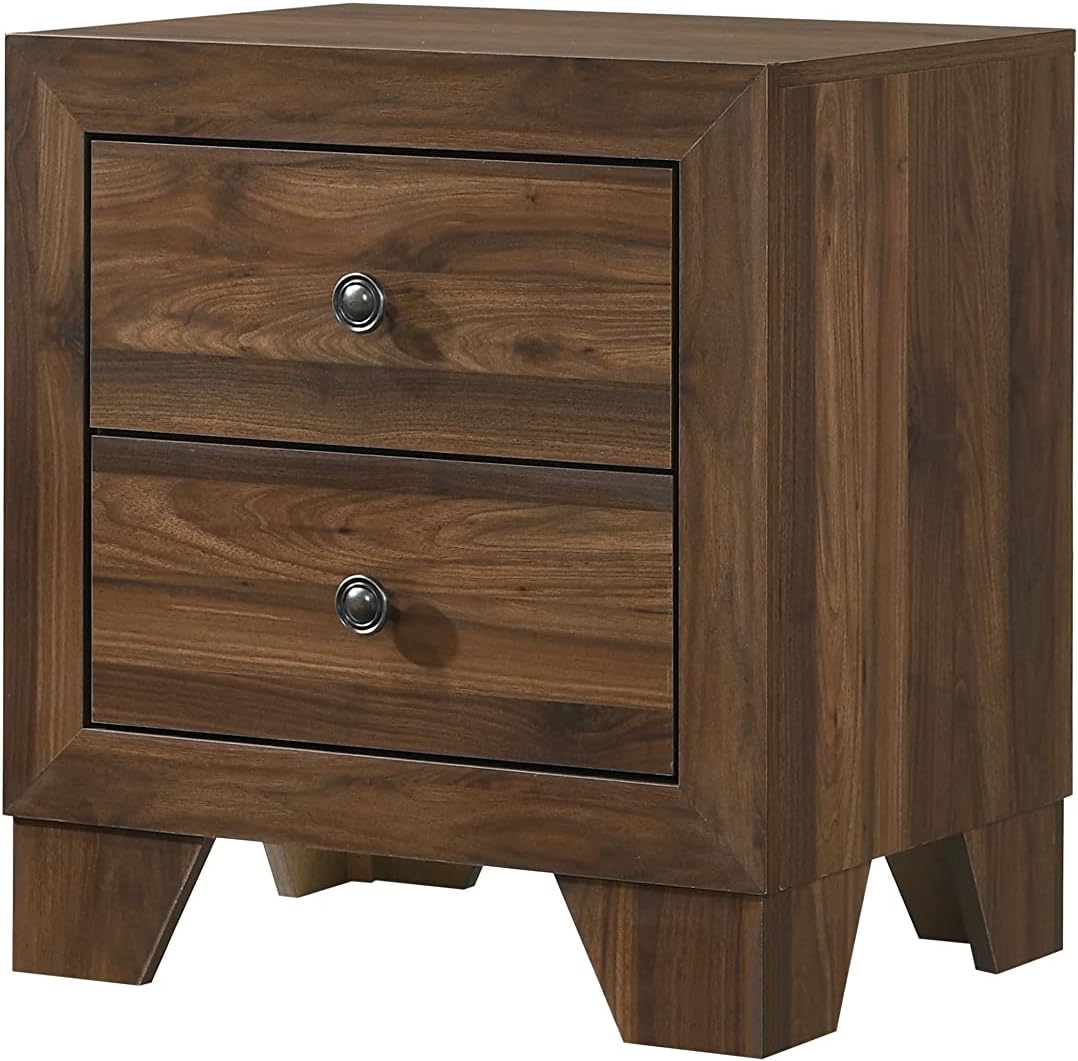 3pc Contemporary Wooden Bedroom Set King Size Panel Bed and 2 Storage Nightstands Brown Cherry Finish