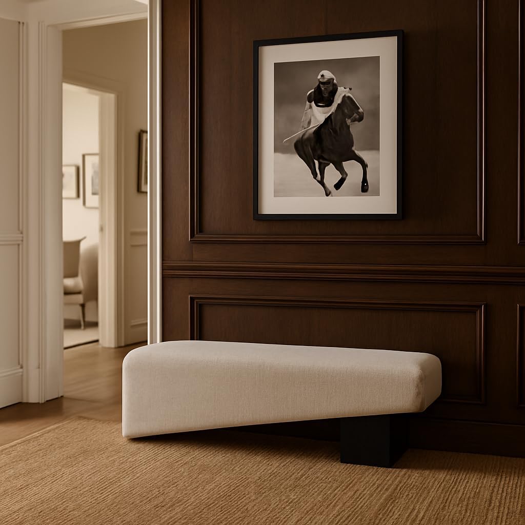 Meridian Furniture 22058Cream Alora Collection Art Deco Bench with Soft Cream Polyester Fabric, Black Finish Solid Wood Frame, 60.5' W x 18' D x 18' H, Cream