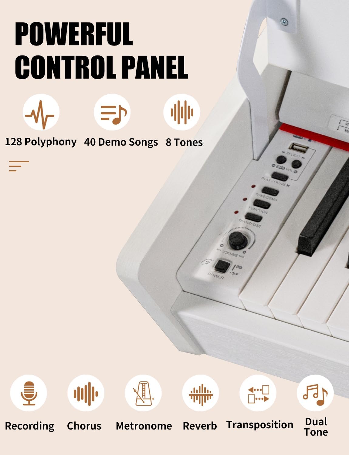 UISCOM 88 Key Weighted Home Digital Piano- Wooden Desk Electric Piano Transforms Between Desk and Vanity - Progressive Hammer-Action Keyboard, Perfect for Beginners with MIDI-White