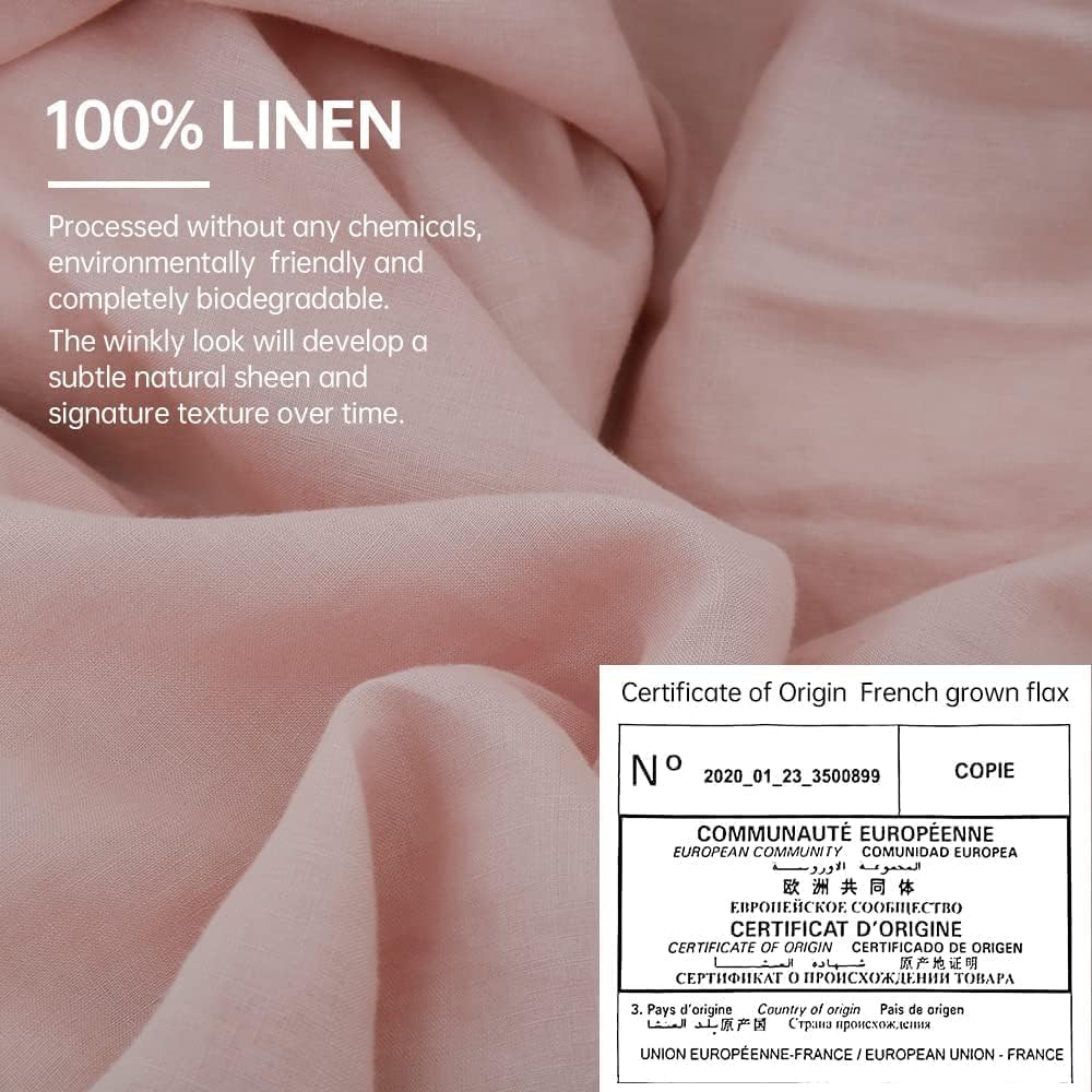 Simple&Opulence 100% Linen Duvet Cover Set, Natural French Flax Blush Pink Duvet Cover Twin Size, Breathable Soft Comfy Linen Bedding Comforter Cover with 1 Pillowcase(Blush Pink, 68'x86')