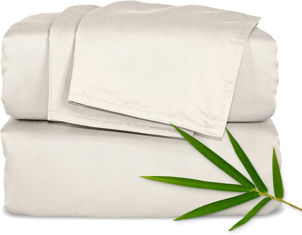 Pure Bamboo Queen Sheets, Genuine 100% Organic Viscose Derived from Bamboo Bed Sheet Set, Luxuriously Soft & Cooling, Double Stitching, 2 Year Quality Promise (Queen, Creme)