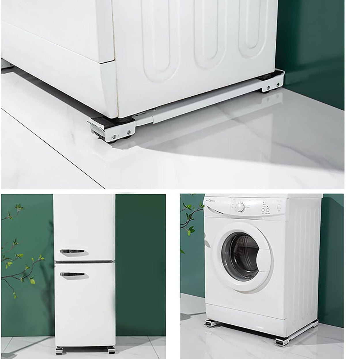 Washing Machine Refrigerator Pedestal, Movable Mini Fridge Stand, Telescopic Furniture Dolly with 24 Wheels, Multi-Functional Universal Adjustable Base, Max Load 300kg, White,