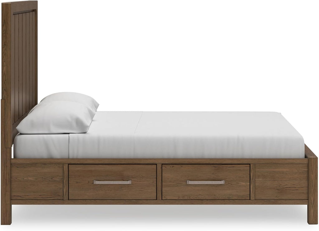 Signature Design by Ashley Cabalynn Modern 4-Drawer California King Platform Bed with Storage, Foundation or Box Spring Not Needed, Light Brown