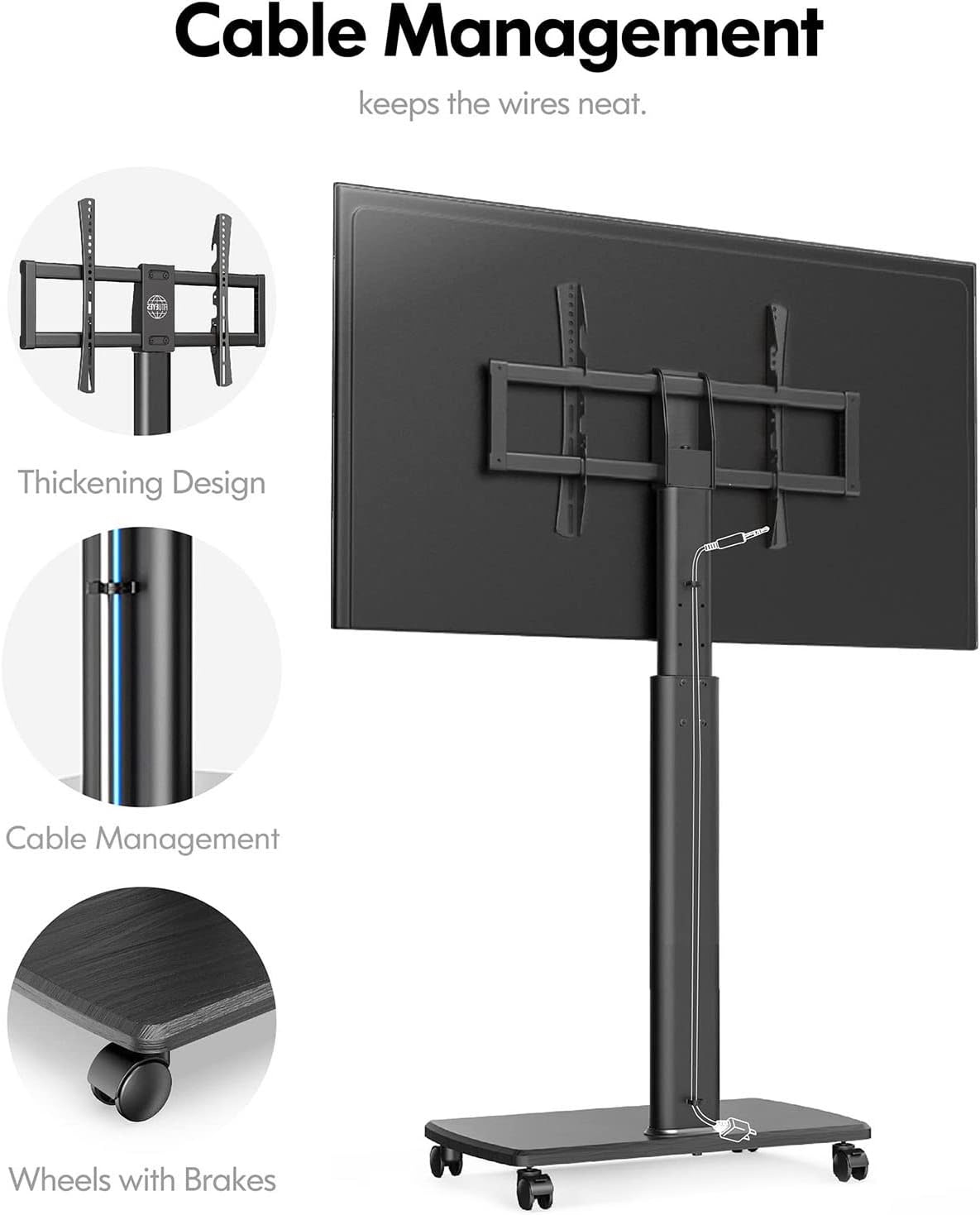37 to 70 Inch Mobile Tv Stand - Mobile Tv Cart On Wheels - Rolling Tv Floor Stand, Portable Tv Stand, Tall Tv Stand with Swivel Mount, Corner Universal Tv Stands for Bedroom