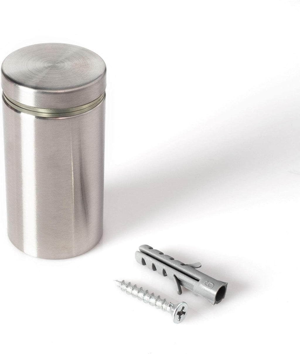 Stainless Steel Standoff 1-1/4 Inch Diameter x 2 Inch Barrel Length Brushed Finish for PVC, Glass and Acrylic Sign Stand Off Wall Anchors and Screws 48 Piece Small Store Pack