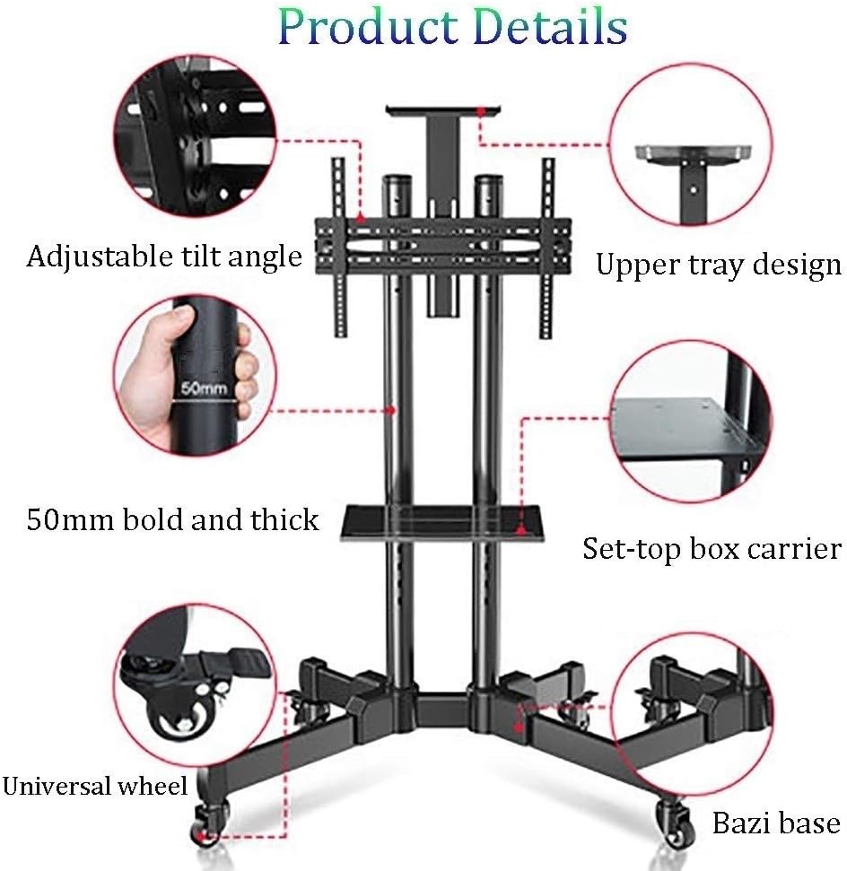 Mobile TV Cart, with Wheels Portable Floor Stand Rolling for 32'-65' LCD Led Flat Screen Curved TVs, Height Adjustable Black TV Stand Beautiful Scenery