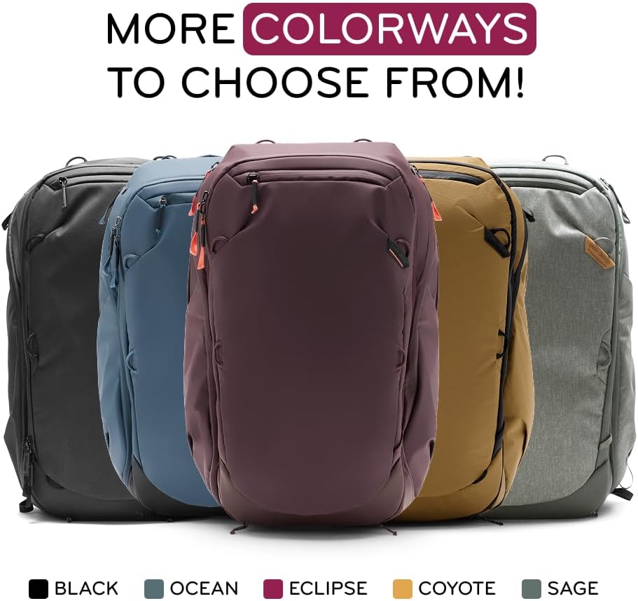 Peak Design Travel Backpack 45L, Eclipse, Expandable 35-45L Design, Rear and Top Access, Weatherproof Shell, Laptop Sleeve, Ideal for Travel or Everyday Carry, Versatile Backpack for Men and Women