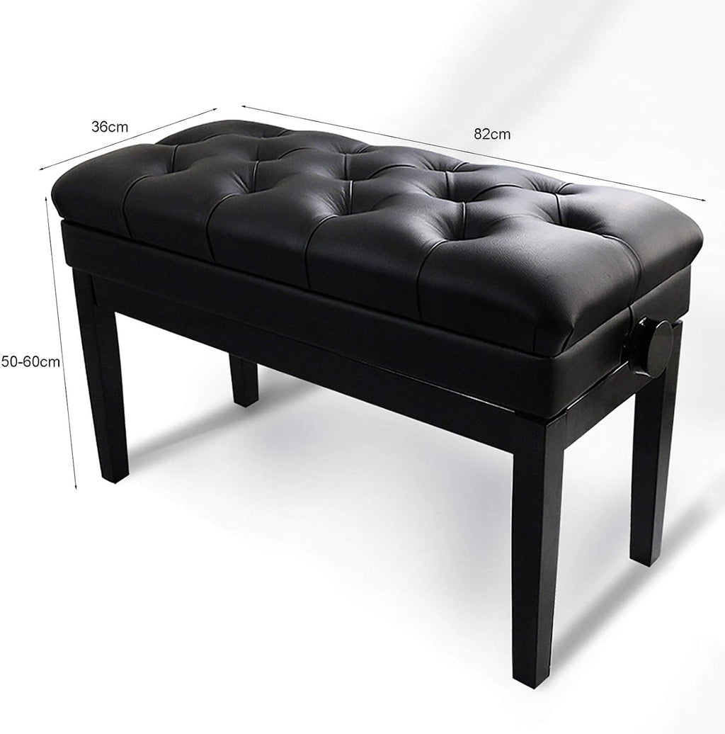 Dressing Table Stool Height Adjustable Piano Bench Double Black Piano Stool Keyboard Bench Vanity Stool with Storage Compartment & Padded Cushion,Easy Assembly