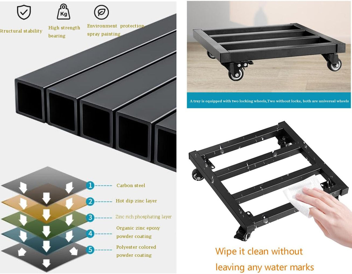 Mobile Base Tray Universal Wheel Plant Caddy Load-Bearing Bracket with Pulley Roller Breathable Flower Tray Bottom Flower Pot Mover Garden Patio Planter Trolley