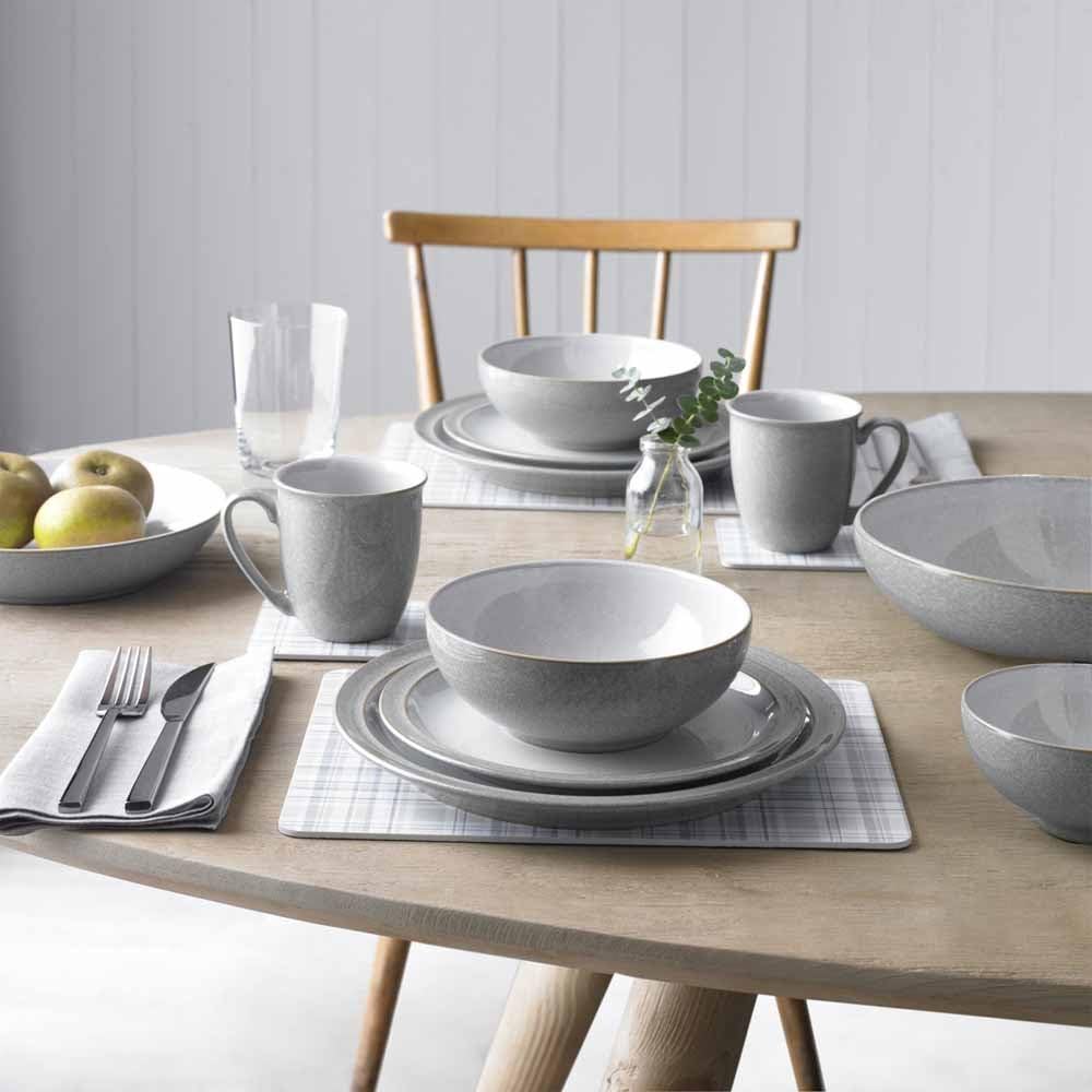 Denby - Elements Light Grey Pasta Bowls Set of 4 - Dishwasher Microwave Safe Crockery 1050ml 22cm - Pale Grey, White Ceramic Stoneware Tableware - Chip & Crack Resistant