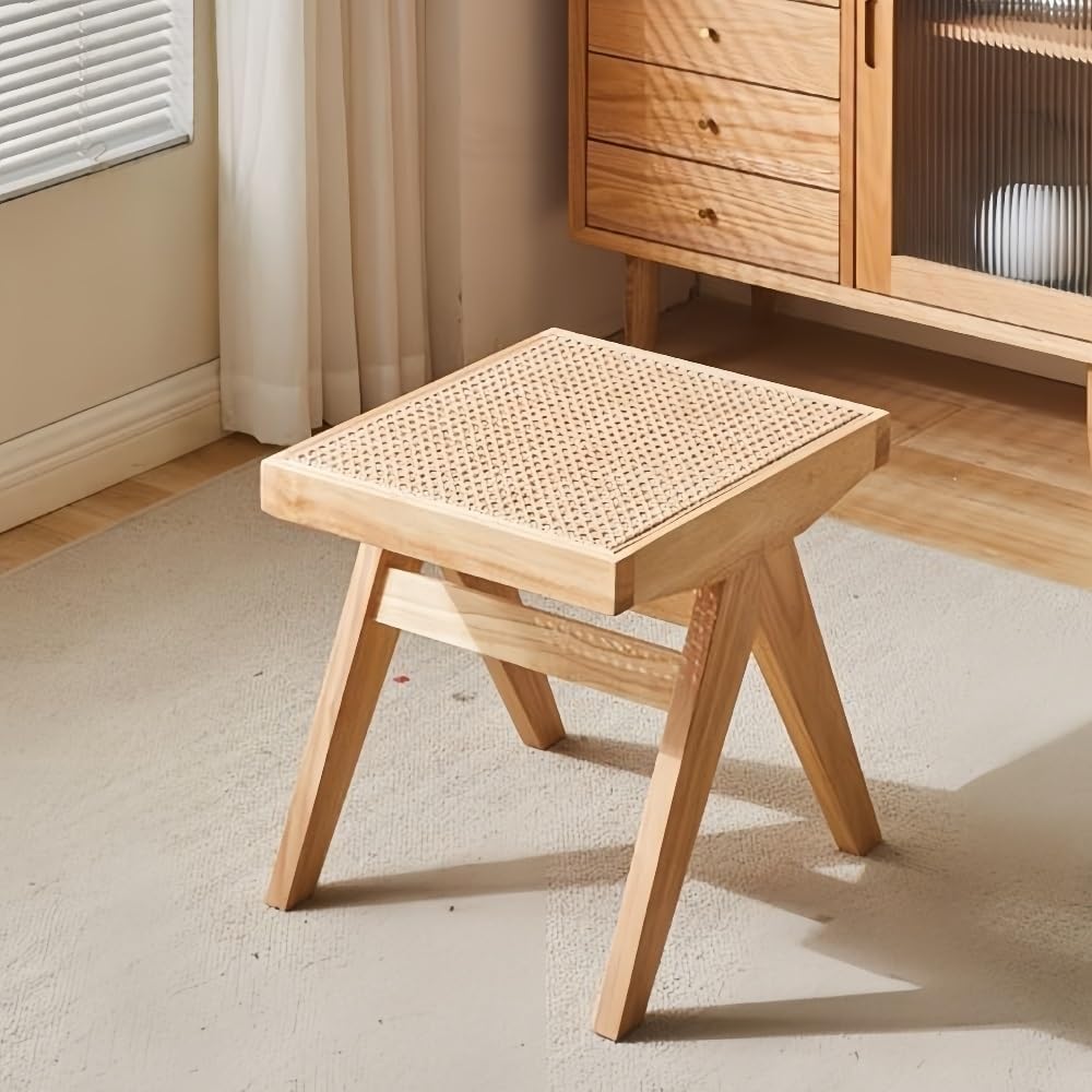 Stool with Rattan Entryway Shoe Bench Vanity Stools Dressing Stool Small Sitting for Living Room Lightweight(Natural)