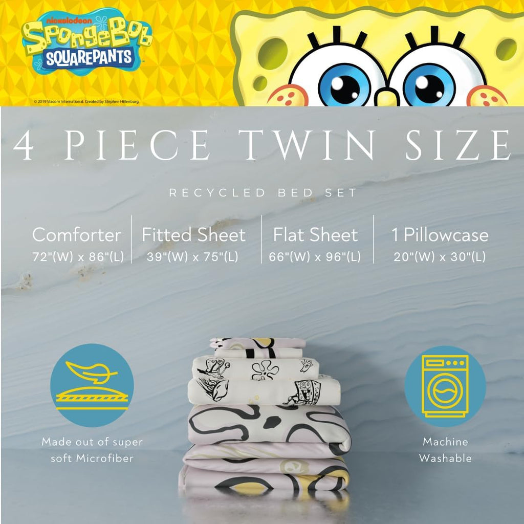 Collectibles Spongebob Squarepants Jellyfish Recycled Bedding 4 Piece Super Soft Reversible Comforter and Sheet Set, Twin, (100% Official Licensed Product) by Franco