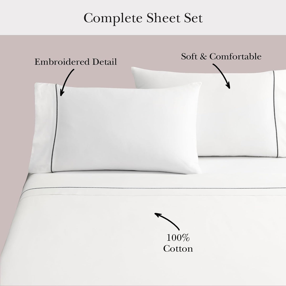 kate spade new york Dot Queen Sheet Set, 300 Thread Count and 100% Cotton, All Season 4 Piece Bedding Set, Machine Washable, White and Green