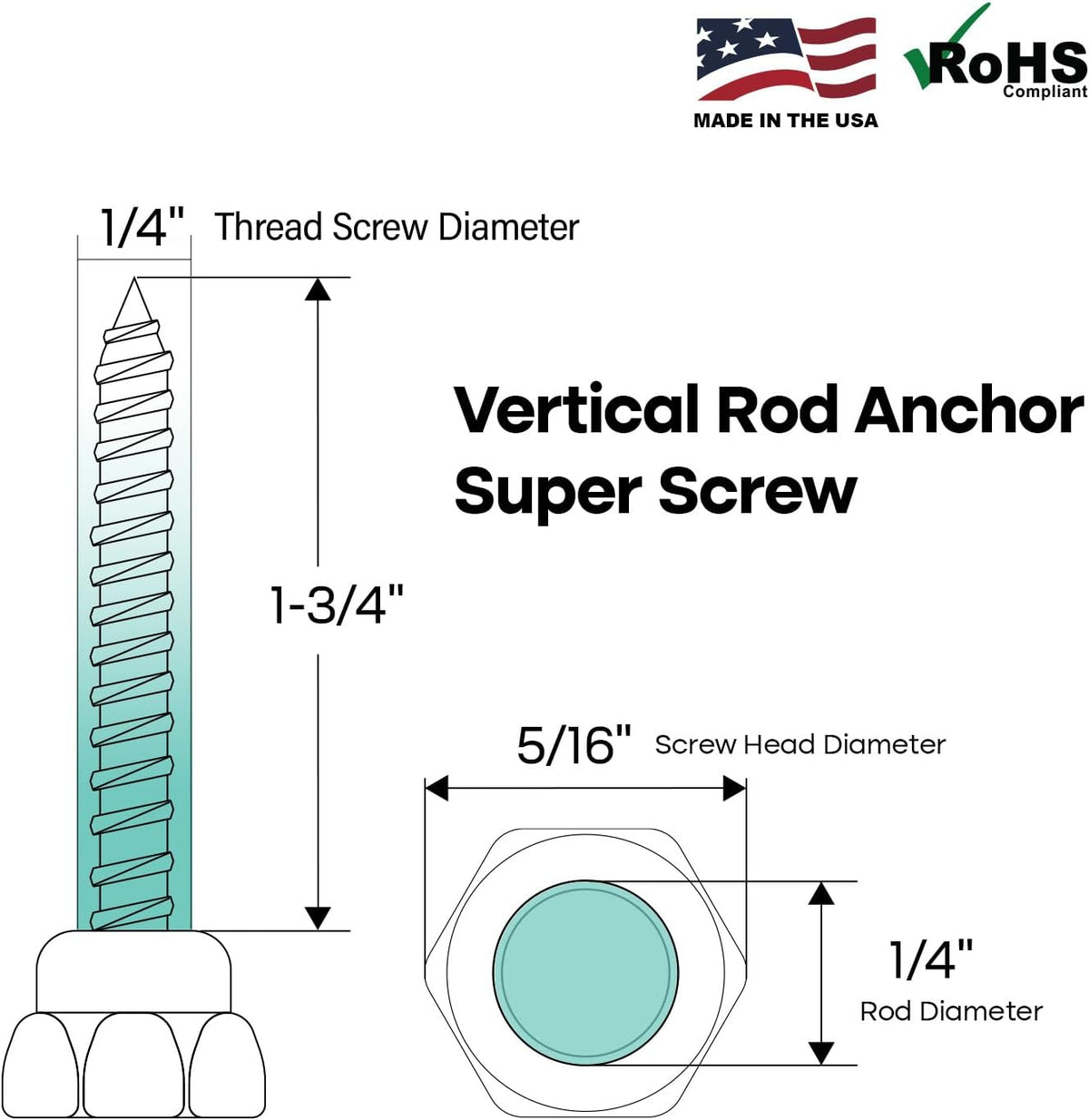 Everflow Sammys 8058957-100 CST 200 1/4 Inch Screw Vertically Threaded Rod Anchor Design for Concrete Structure, Steel, Zinc Finish, Corrosion Resistance, 5/16 x 1-3/4 Inch Screw Length (Pack of 100)