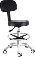 Antlu Rolling Adjustable Stool Drafting Chair for Office Shop Kitchen Medical Salon,Swivel Stool with Wheels and Back (Black, with Foot Ring)