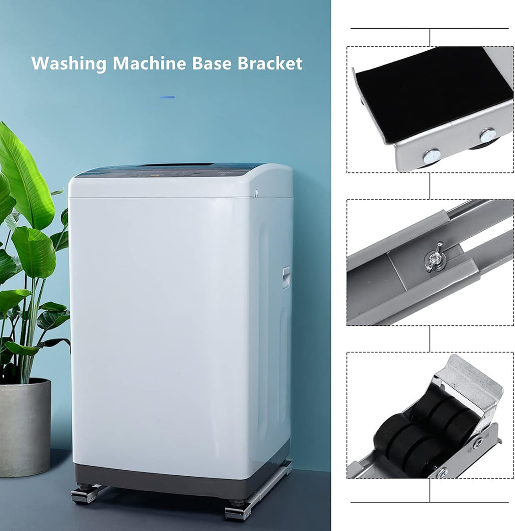 Washing Machine Stand, Universal Multi-Functional Movable Base, Adjustable 45-70 cm Base with 24 Locking Wheels, Max Load 300KG for Dryer and Refrigerator, 2Pcs (Silver)