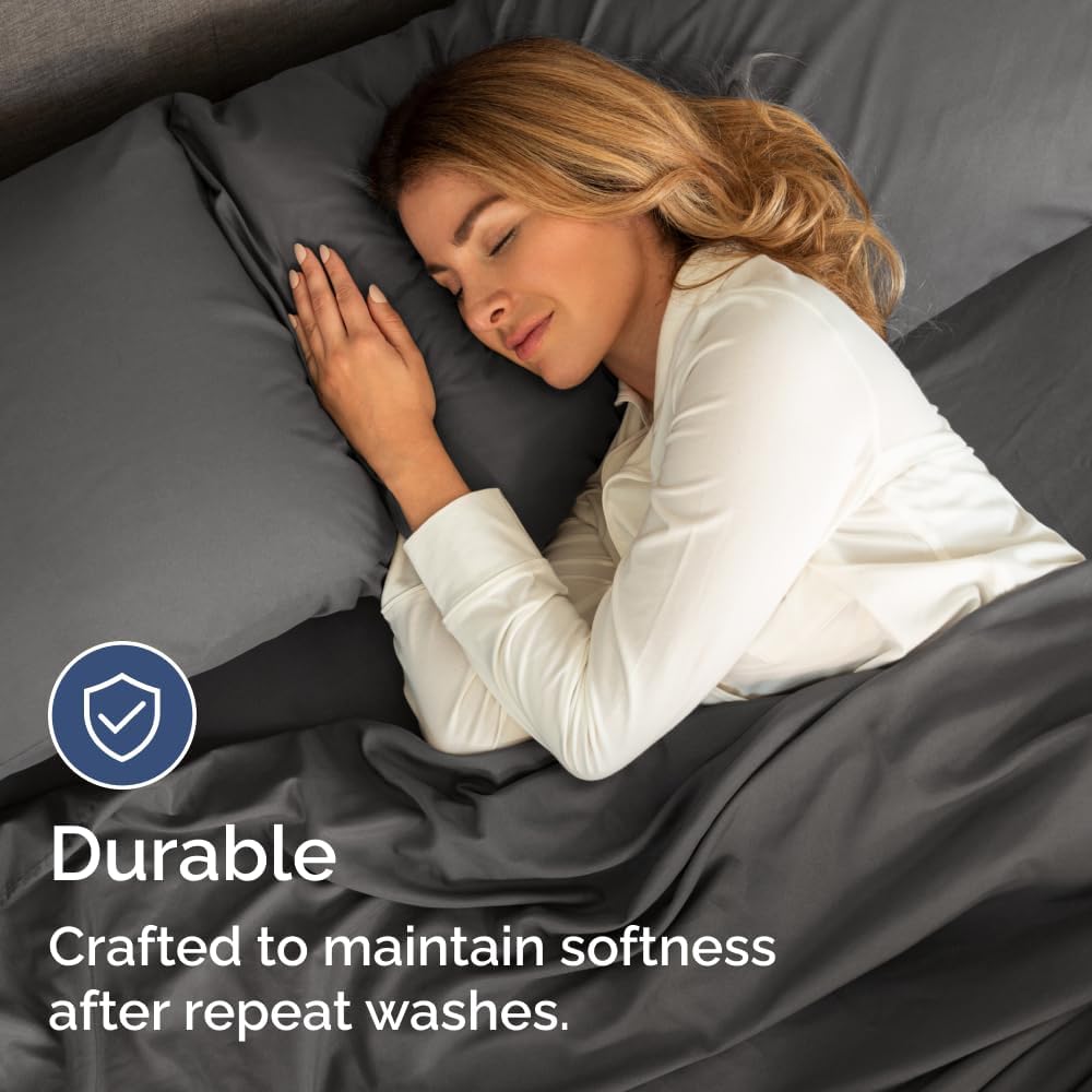 Bulk Case Pack of 16 Sheet Sets - (16) Complete Full Size Sheet Sets with Deep Pockets - Wholesale Bulk Bedding for Hotels, Spas & Airbnbs - Breathable, Cooling, Soft & Wrinkle Free - (Full, Charcoal)