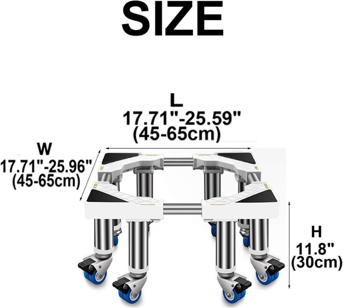 Adjustable Washing Machine Base Heavy Duty Washing Machine Base with Wheels Universal Appliance Trolley Multifunctional Fridge Stand Dryer Base Bracket 45-65cm Moving Home App
