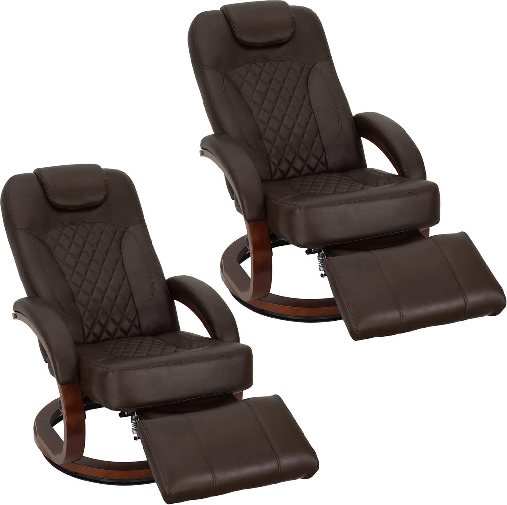 RecPro Nash 28' RV Euro Chair Recliner | Modern Design | RV Furniture | Swivel Base | Recliner Chair (2 Chairs, Chestnut)