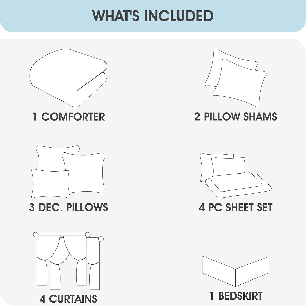 LANCO MODERN LIFESTYLE California King Comforter Set, Black Silver, 15 Pieces Room in a Bag, Jacquard with Patchwork, Luxury Bed Set with Sheets, Curtains, Bed Skirt, Pillow Shams, Cases and Pillows