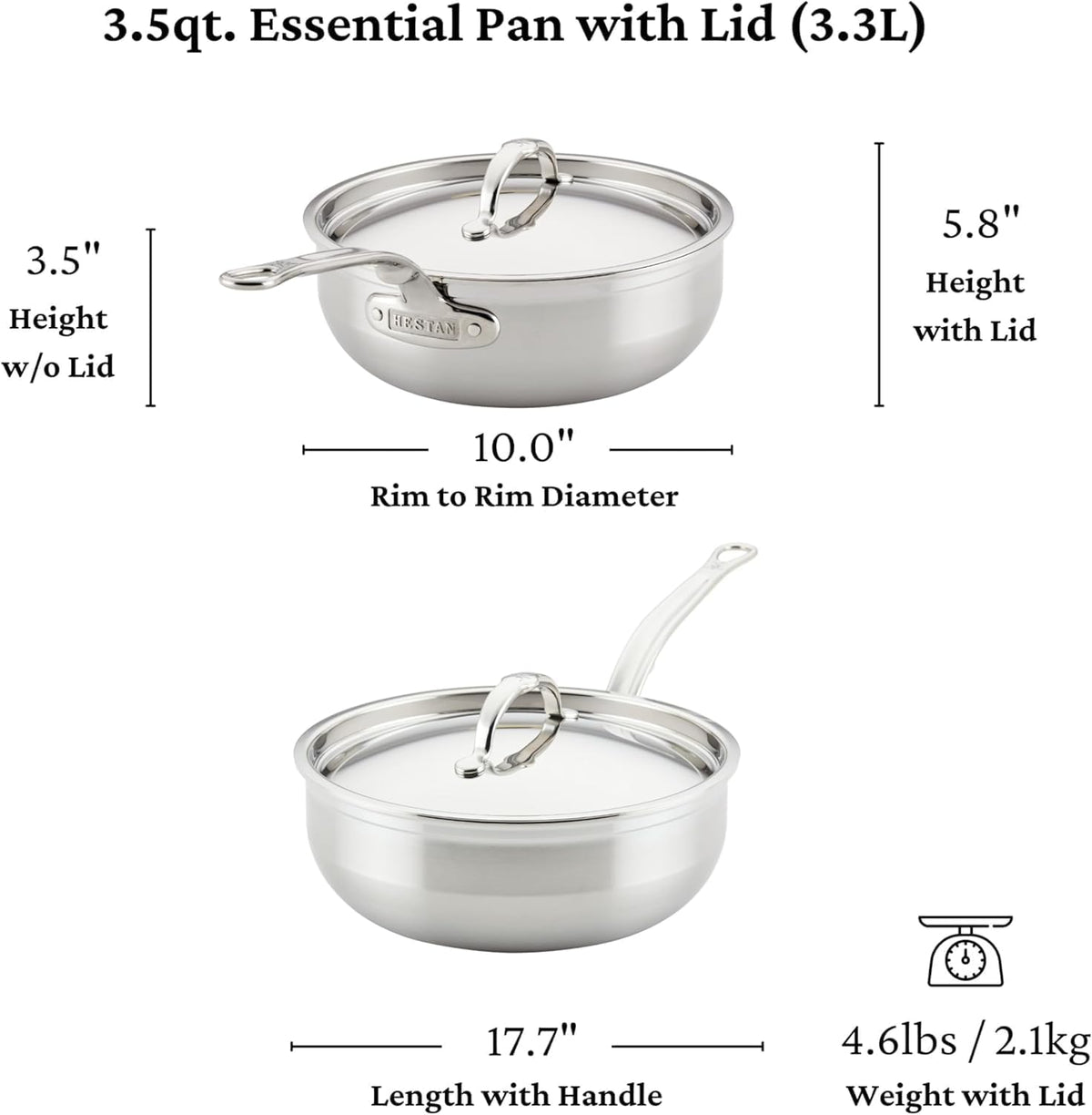 Hestan ProBond Forged - Professional Clad Stainless Steel Essential Pan, 3.5 Quart, Induction Compatible