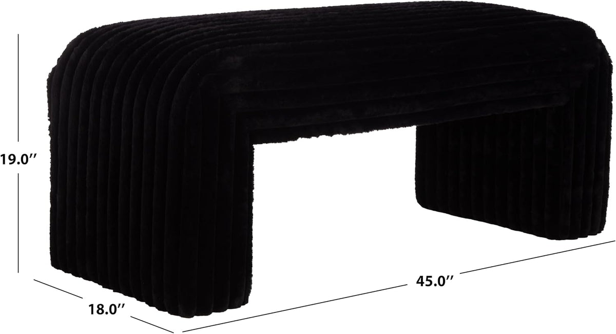 SAFAVIEH Home Collection - Arihana Curved Waterfall Bench, Black Upholstered Seating (BCH6405A)