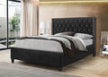 GTU Furniture King Size Velvet Fabric with Crystal Button Tufted upholstered Wingback Headboard Bed in Black