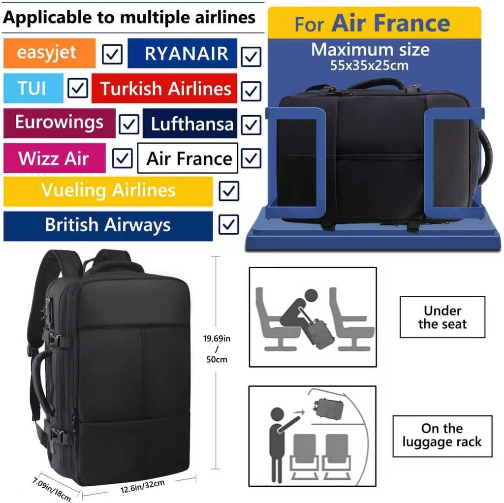 Vacuum Backpack Travel with Pump, Large 80L Exapandable Air Compression Vacuum System, Available Boarding, Carry on Luggage, Water Resistant, TSA Lock and Strong Sealing Airbag for Travel, Black