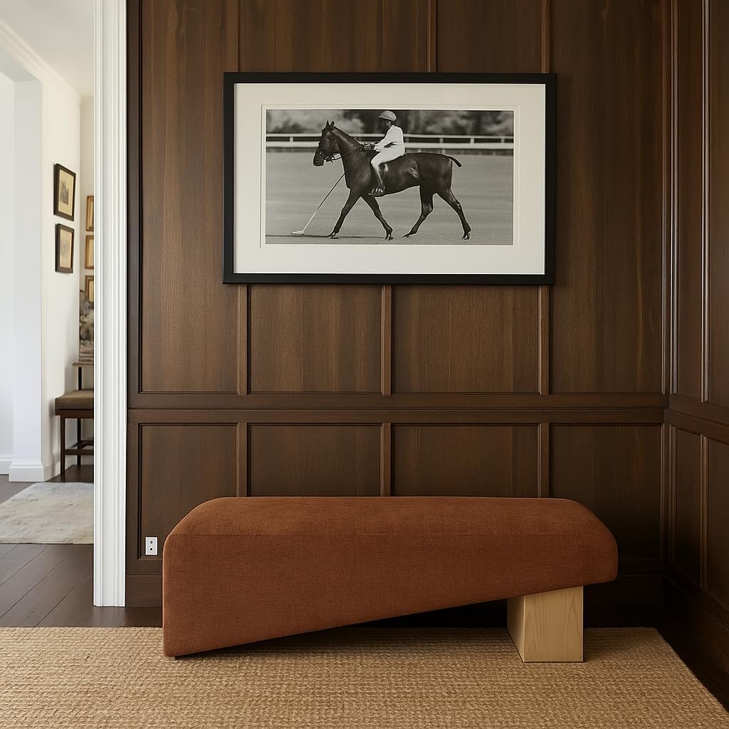 Meridian Furniture 22057Cognac Alora Collection Art Deco Bench with Soft Cognac Polyester Fabric, Natural Finish Solid Wood Frame, 60.5' W x 18' D x 18' H, Cognac