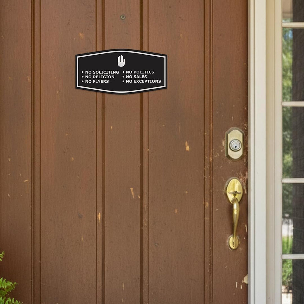 Fancy No Soliciting No Politics No Religion No Sales No Flyers No Exceptions Sign (Black) - Large 10 Pack