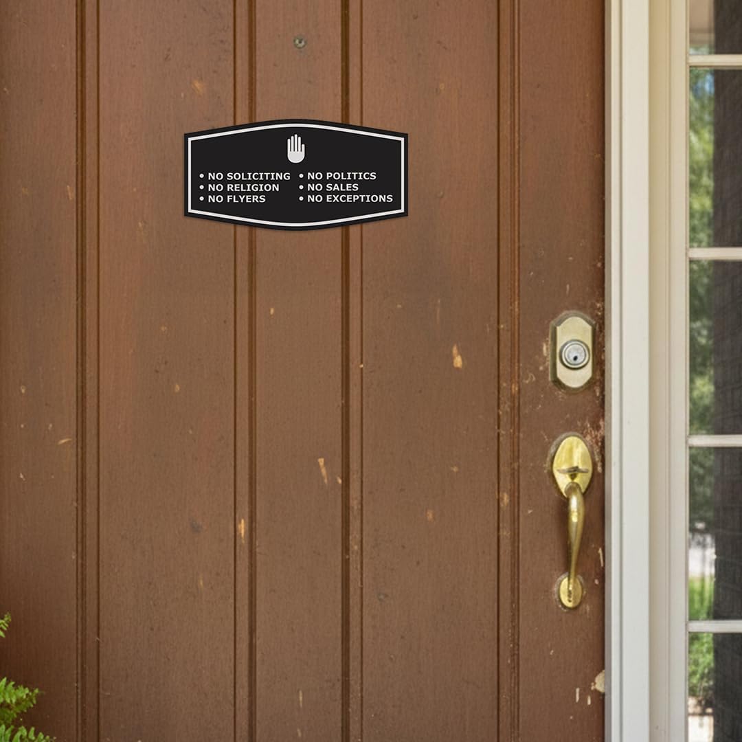 Fancy No Soliciting No Politics No Religion No Sales No Flyers No Exceptions Sign (Black) - Large 10 Pack