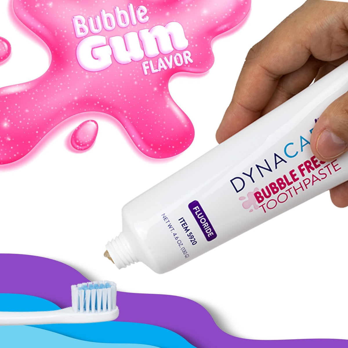 DynaCare Bubble Fresh Fluoride Toothpaste for Kids, Bubblegum Flavor, Cavity Protection, Daily Oral Hygiene - 4.6 oz., 1 Case of 60
