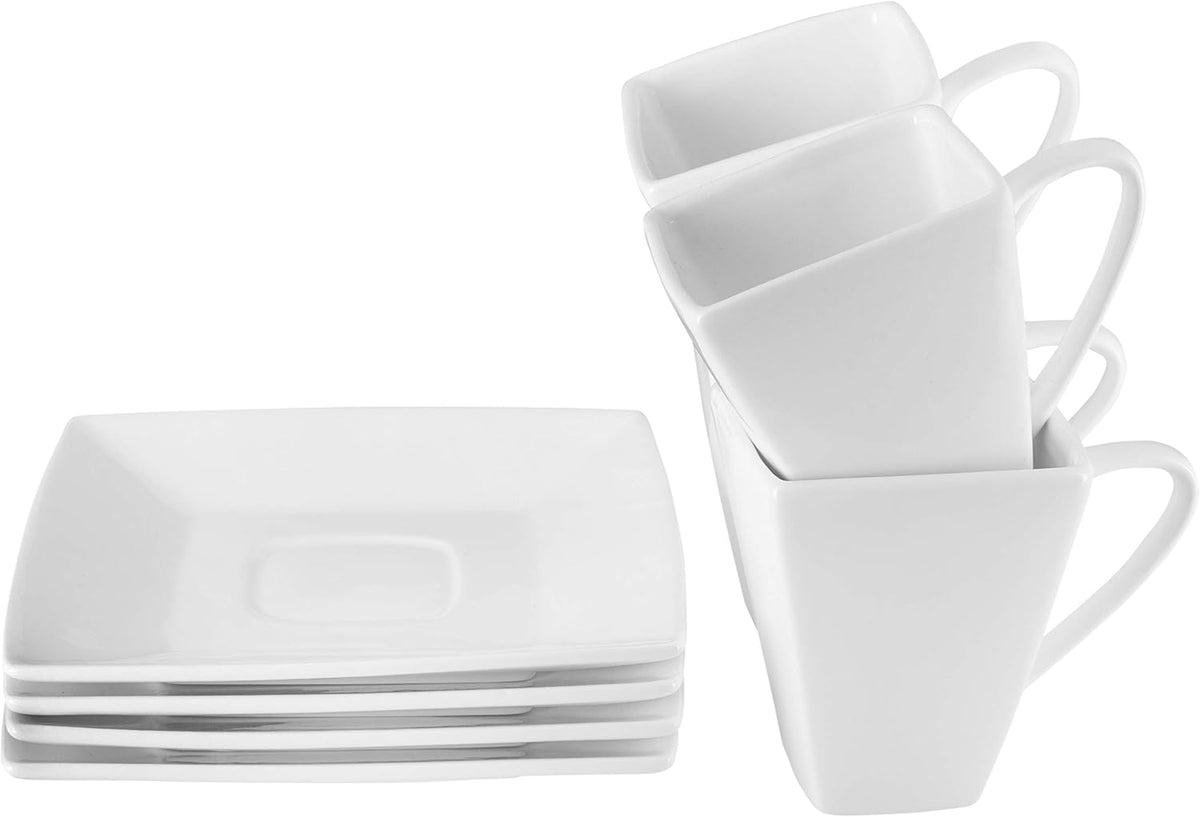 Little White Dish 20 Piece Porcelain Dinnerware Set White Square - Designer Dishware - Dinner Plates, Salad Plates, Soup Bowls, Teacups and Saucers - Service for 4