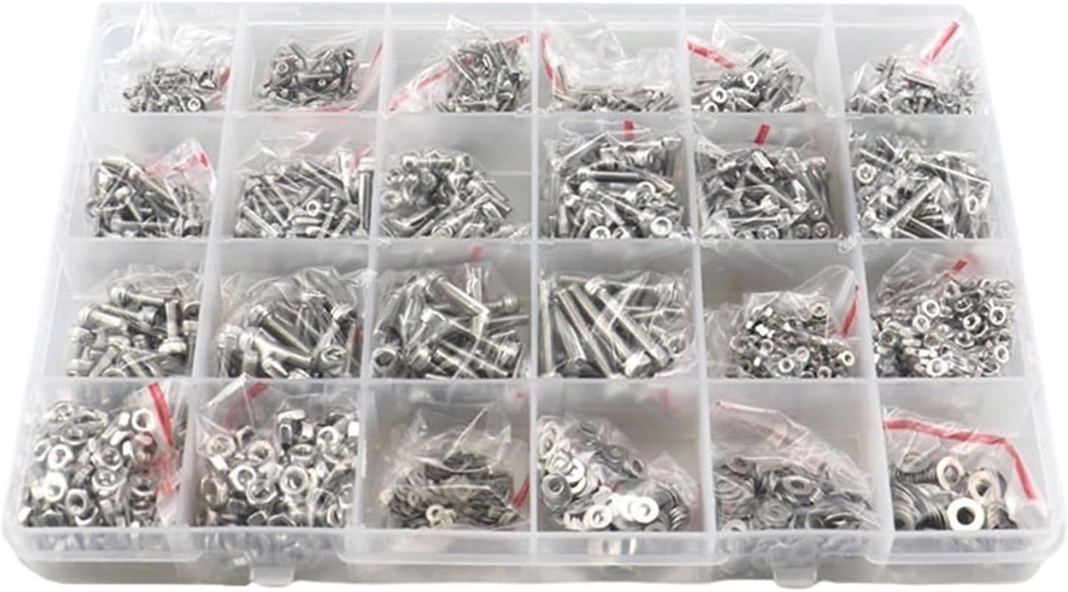 M1.6 M2 M3 M4 M5 304 Stainless Steel Allen Hexagon Hex Socket Cap Button Flat Head Screw Bolt Nut Set Assortment Kit for Road Bicycle, Mountain Bike, Auto Etc(M1.6-M3-2100pcs)