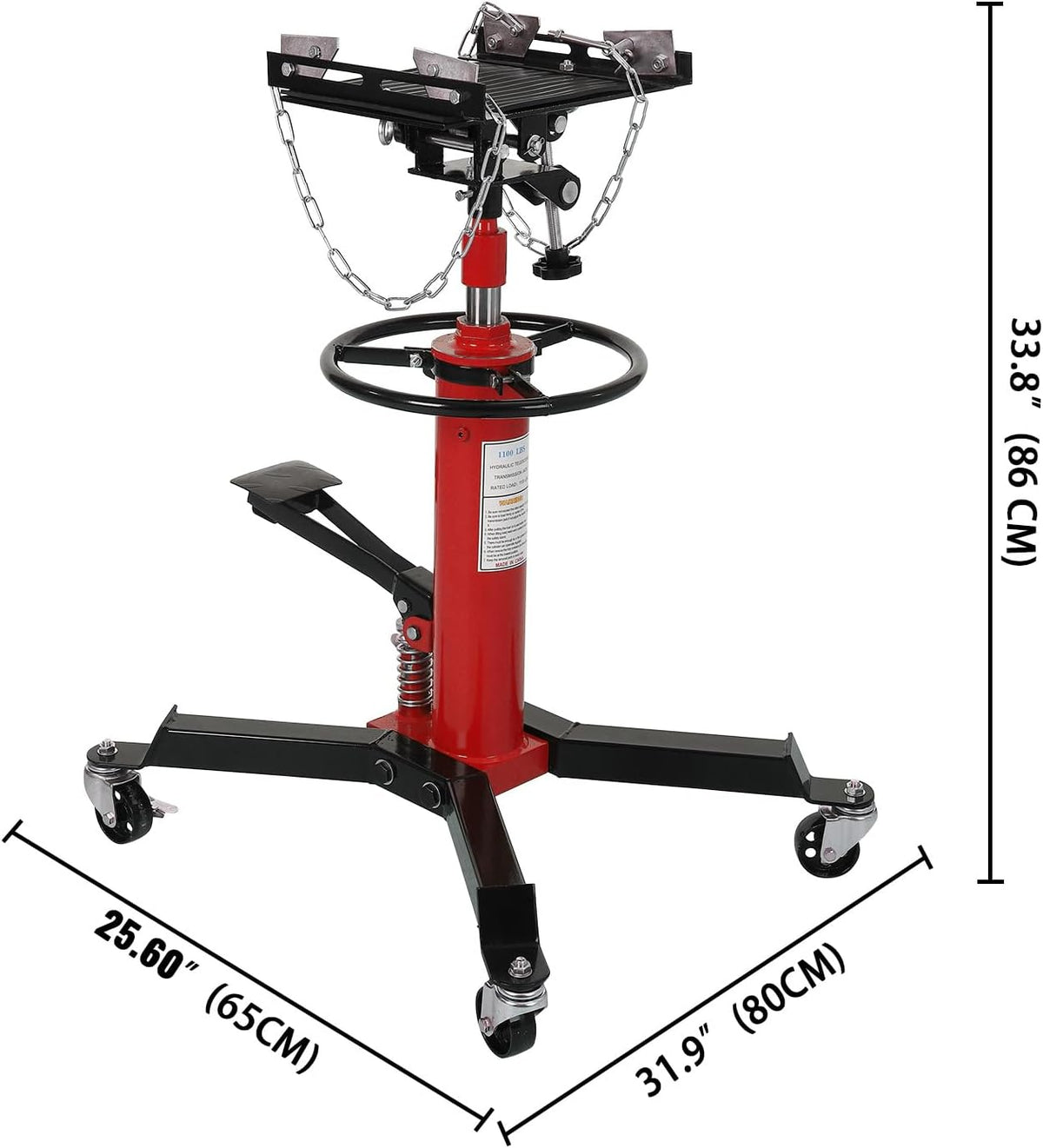 GarveeHome 2-Stage Hydraulic Telescoping Transmission Jack 1322 LBS (3/5 Ton) Capacity, 33.8'-72.8' Lifting Height, Heavy Duty with Foot Pedal and 360° Swivel Wheel, Red