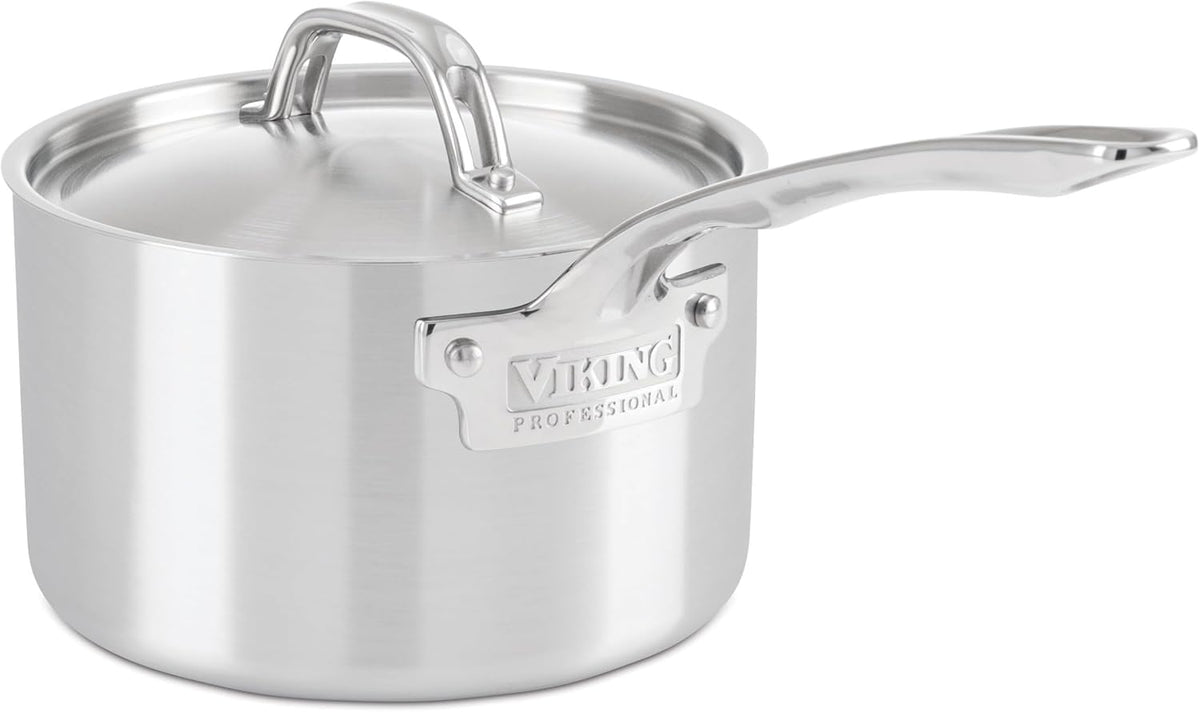 Viking 5-Ply Stainless Steel Sauce Pan with Lid, 3 Quart Cooking Pot, Dishwasher and Oven Safe, Induction Ready, Satin Finish