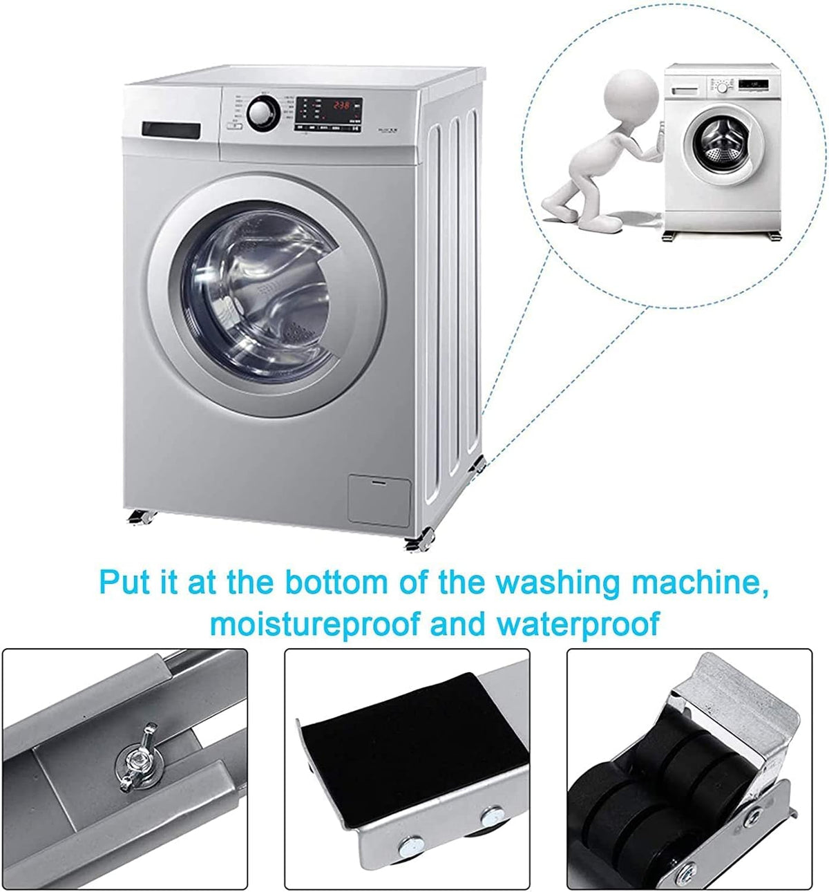 Washing Machine Stand, Multi-Functional Movable Adjustable Base, Mobile Roller with 24 Locking Wheels, Universal for Washing Machine, Dryer and Refrigerator (White)