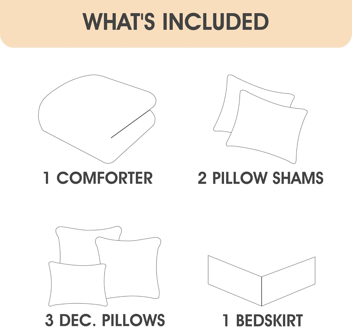 LANCO MODERN LIFESTYLE 7 Piece Comforter Set, Taupe White, California King, Boho Style Geometric Microfiber Embroidery, Bed in a Bag with Bedskirt, Pillow Shams and Decor Pillows