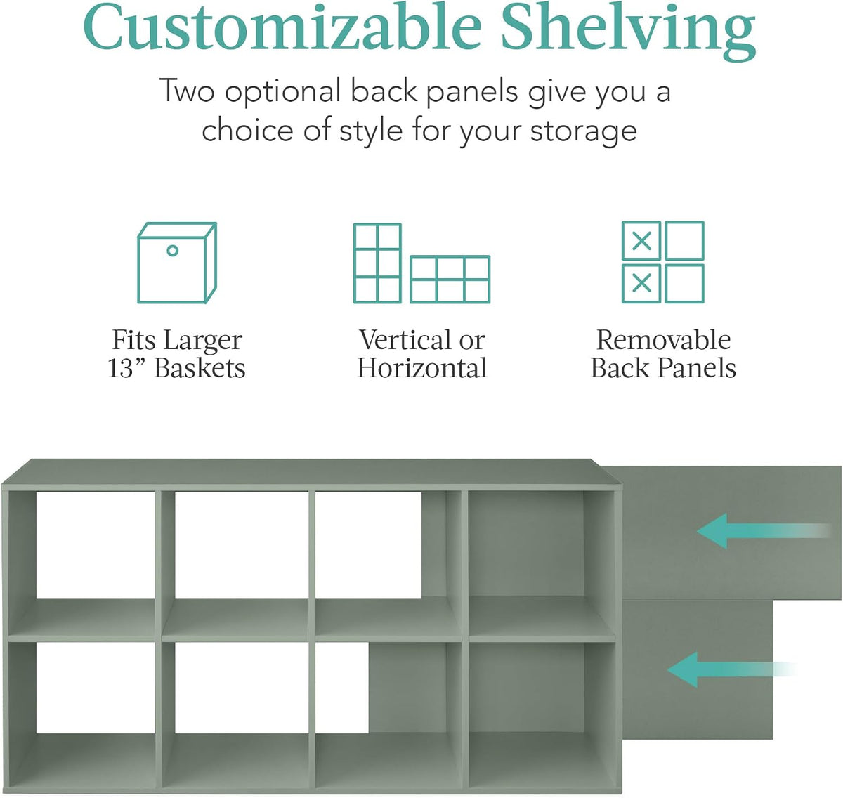 Best Choice Products Kids Bookcase 8-Cube Storage Organizer, 13.5in Shelf Opening, Bookshelf, Toy Storage, Customizable w/ 3 Removable Back Panels – Sage