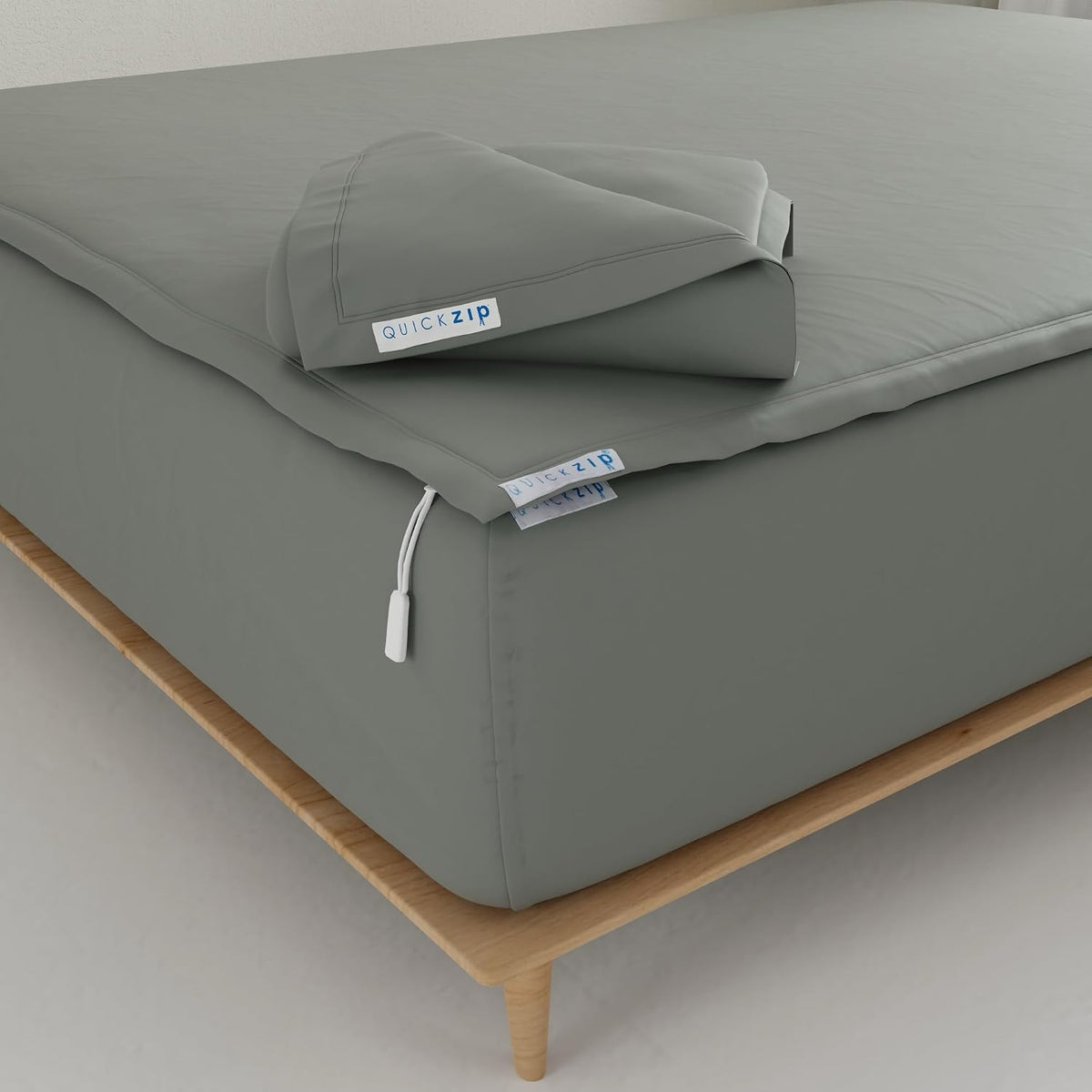 QuickZip Fitted Plus Spare Bundle: 1 Fitted Sheet (Base + Zip Sheet) & 1 Zip Sheet - Easy to Change, Won't Pop Off - Soft Sateen 400 TC 100% Cotton - 15' Deep Pockets RV King Size – Slate Gray