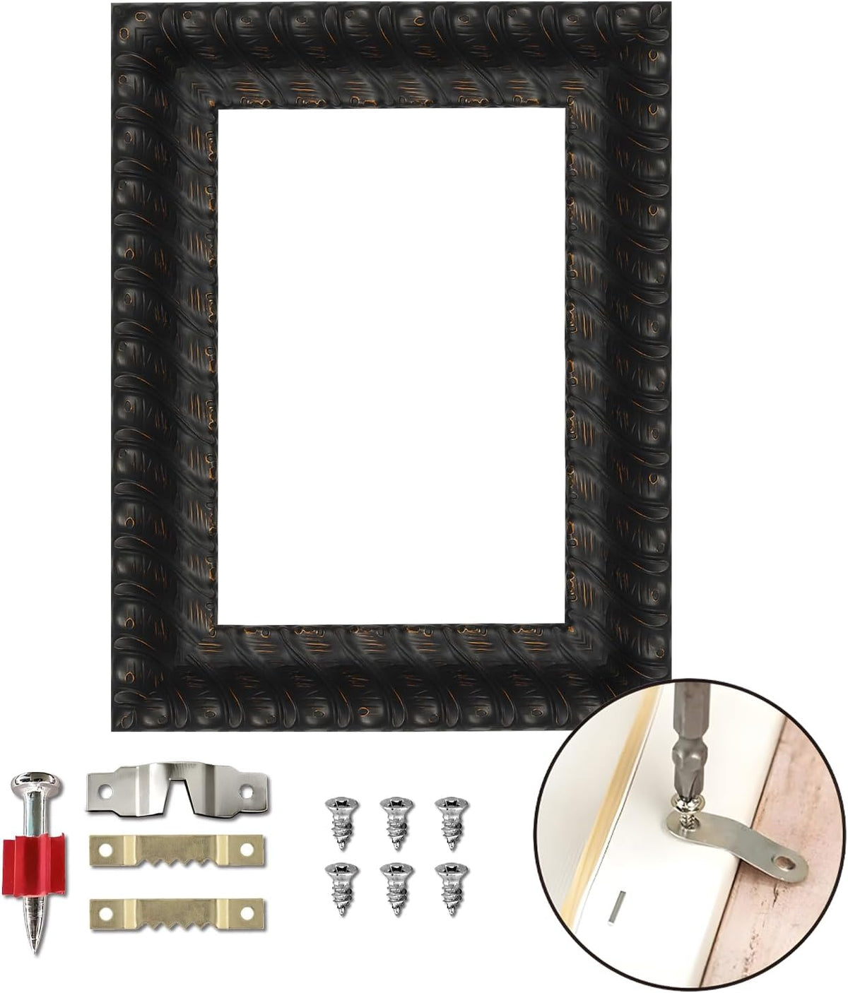Hand-Carved Antique Black Solid Wood Picture Frame 24x28 Inch | Vintage-Style Wall Art for Galleries, Living Rooms & Offices | Durable Rustic DIY Decor Frame with Timeless Design(Only Frame)