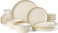 Famiware Saturn Stoneware Dinnerware Sets for 8 (24 Pieces), Ceramic Plates and Bowls Dish Sets with Hand-Painted Trim - Chip & Scratch Resistant, Microwave & Dishwasher Safe Tableware, Vanilla White