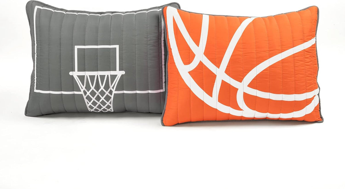 Lush Decor Basketball Game Reversible Oversized 5 Piece Quilt Set - Cozy & Soft Kids Sports Themed Bedding Set - Full/ Queen, Charcoal