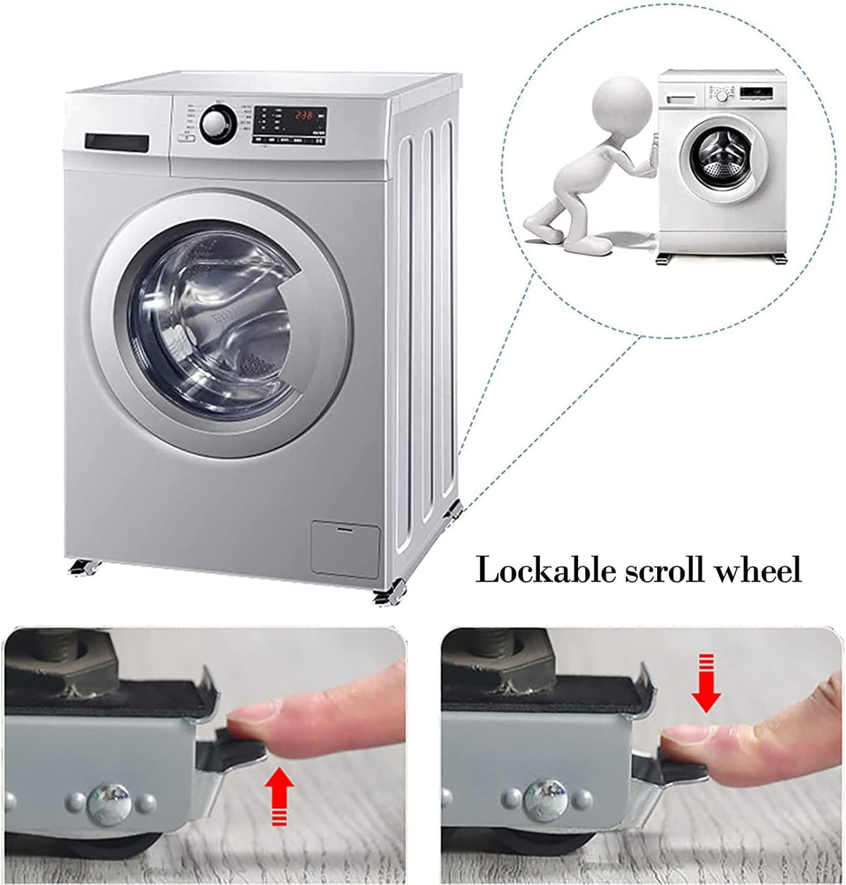 Washing Machine Stand, Multi-Functional Movable Adjustable Base, Mobile Roller with 24 Locking Wheels, Universal for Washing Machine, Dryer and Refrigerator (Silver)